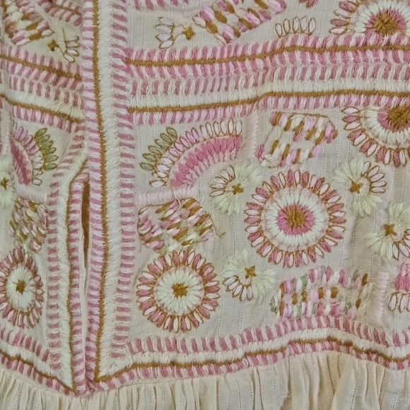 Lucky Brand Embroidered Flutter Sleeve Top Pink Nude Boho Cotton - Picture 4 of 13